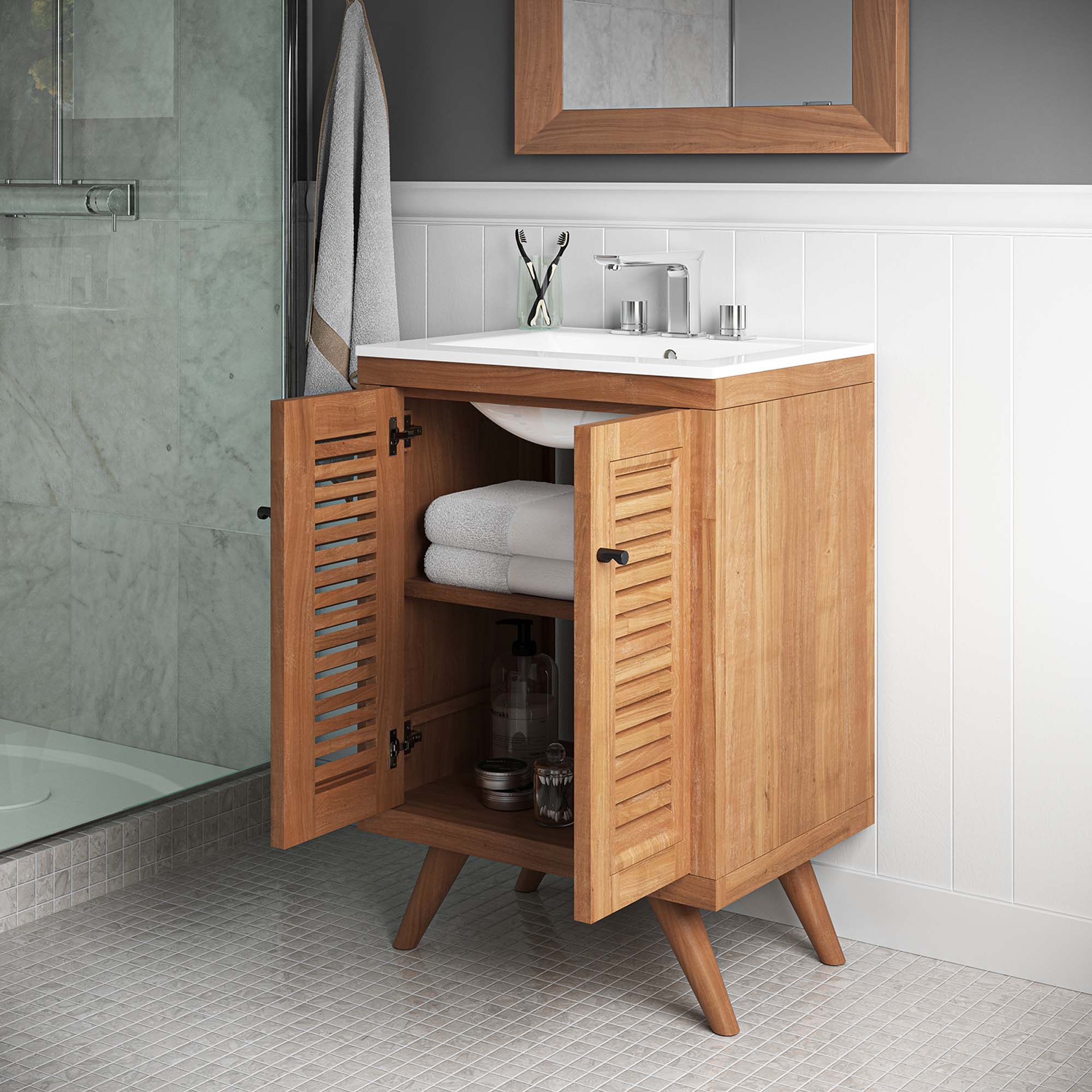 Alt View 1. Modway - Birdie Bathroom Cabinet Basin Not Included - Natural.