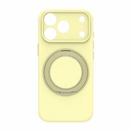 Dteck - For Apple iPhone 18 Pro Liquid Silicone Magnetic Case Dual-layer 360° Ring Kickstand Soft Microfiber Lining Cover - Yellow
