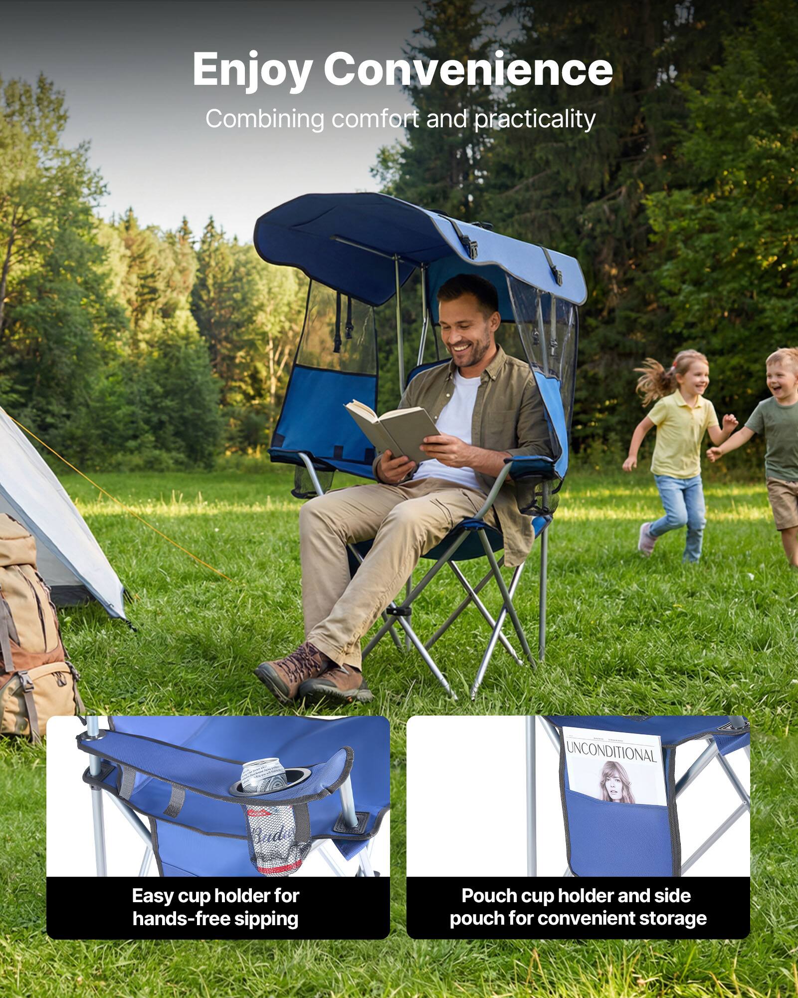 Enjoy Convenience  
Combining comfort and practicality  

Easy cup holder for hands-free sipping  

Pouch cup holder and side pouch for convenient storage