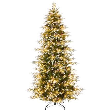 Front. Best Choice Products - Best Choice Products 6ft Pre-Lit Flocked Slim Aspen Noble Fir Christmas Tree w/ 1,350 Branch Tips, 300 LED Lights - Frosted.
