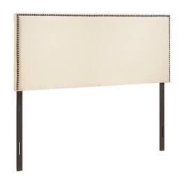 FurniFact - Upholstered Full Headboard, Nailhead Trim in Neutral Fabric for Stylish Bedroom - Beige
