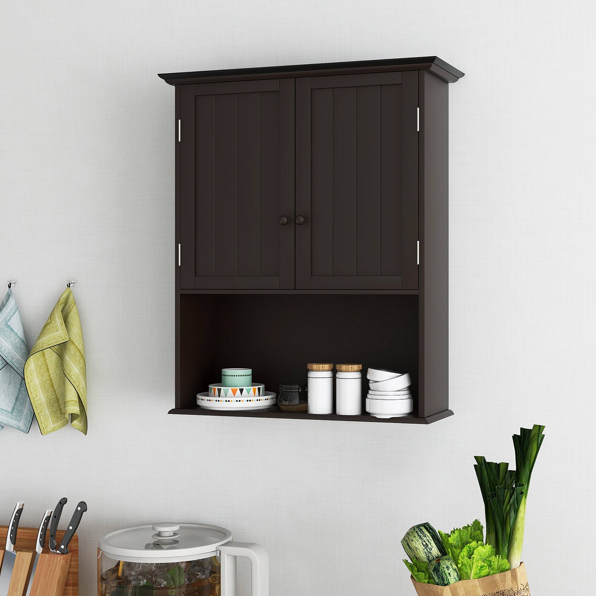 Alt View 3. Costway - Costway Wall Mount Bathroom Cabinet Wooden Medicine Cabinet Storage Organizer Espresso - Espresso.