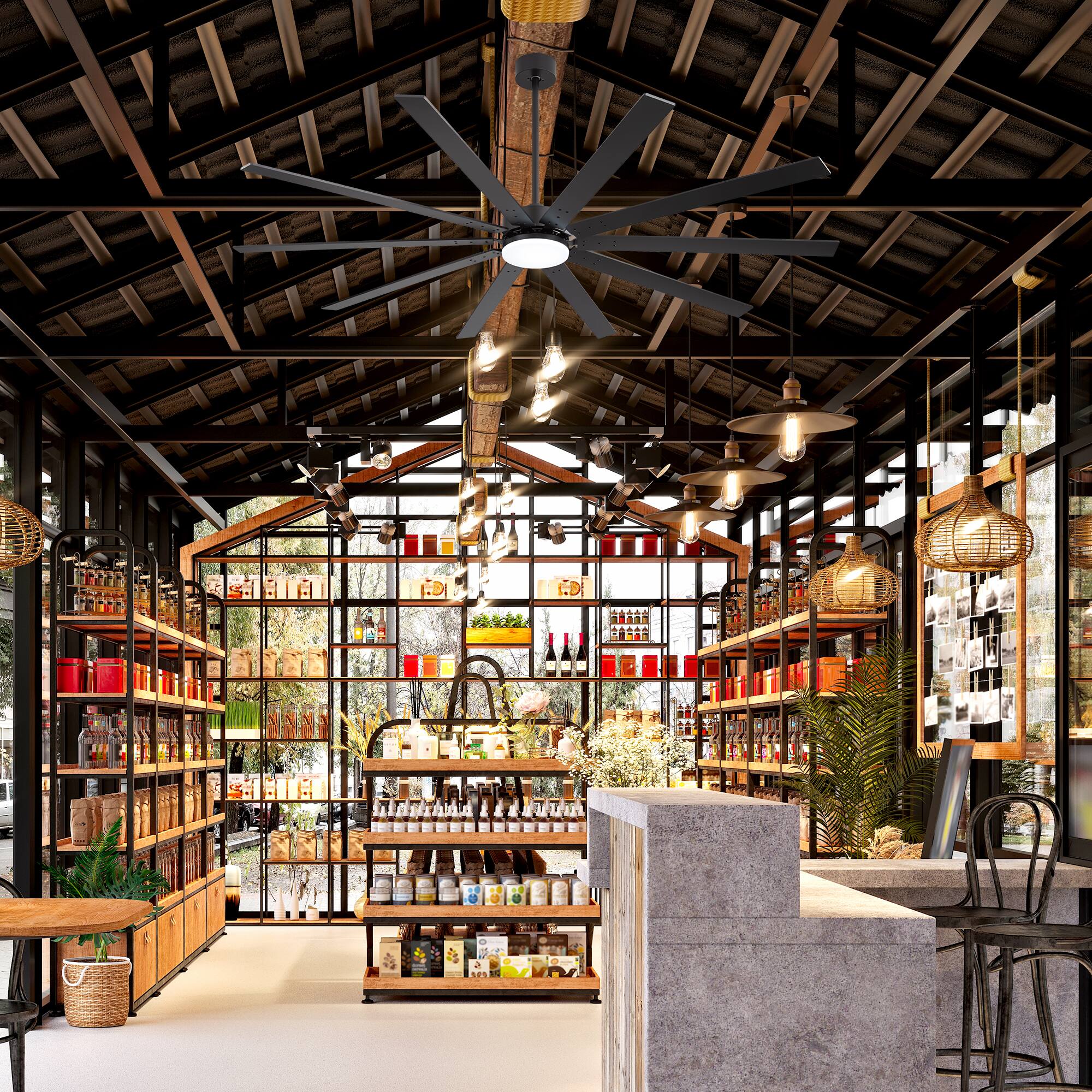 Alt View 8. Breezary - 84-Inch LED Ceiling Fan with 10 Plywood Blades,8/12/24-Inch Downrods, 6-Speed Remote Control - matte black and walnut.