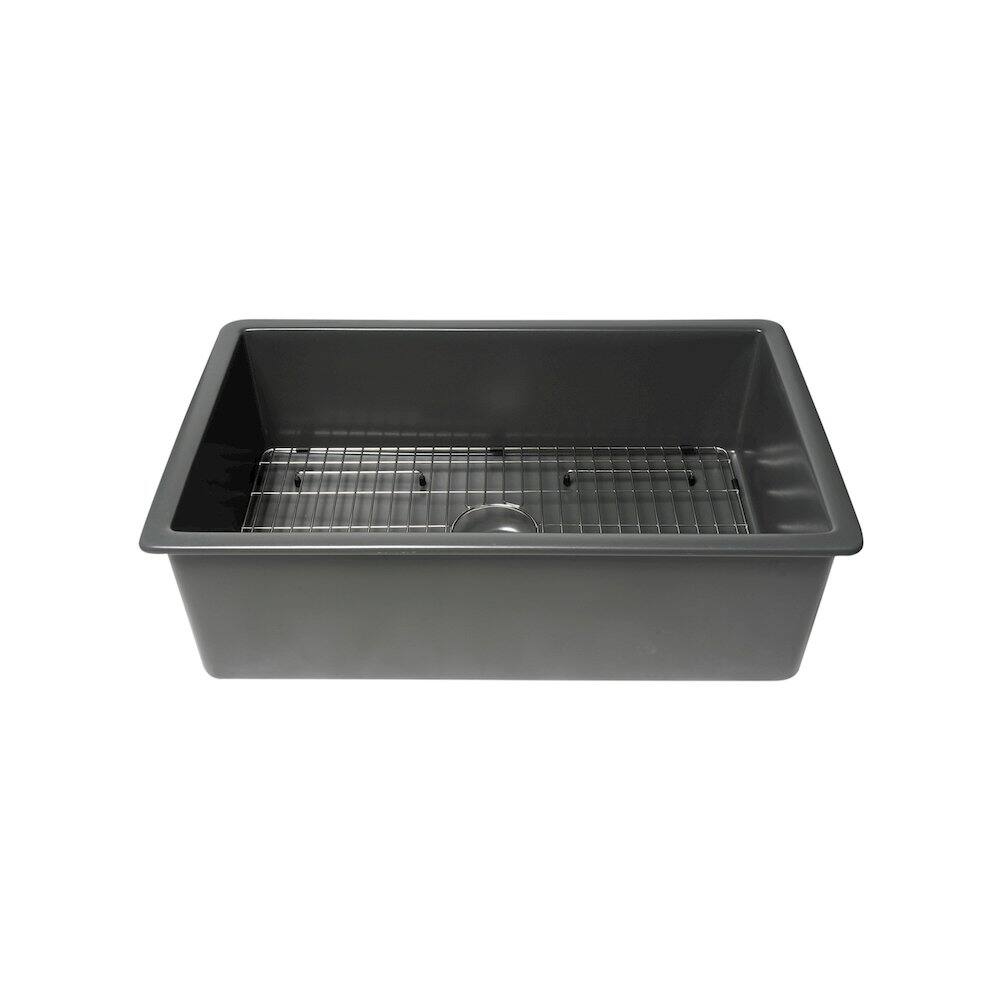 Alt View 5. Alfi - ALFI brand 32 x 19 Fireclay Single Bowl Undermount / Drop In Kitchen Sink with Grid - Grey.