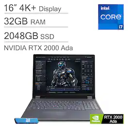 Lenovo - ThinkPad P16 Gen2 16"4K+ Mobile Workstation Laptop - NVIDIA RTX 2000 Ada - Intel Core i7-14700HX - 32GB RAM - 2TB SSD - Storm Grey