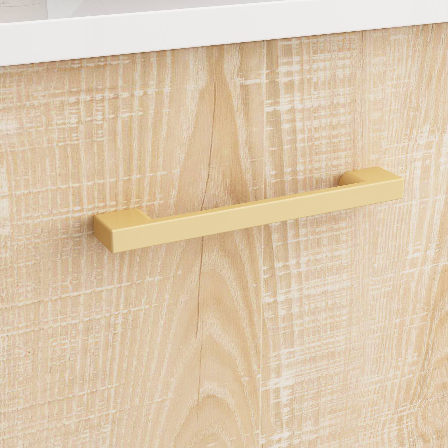 Alt View 6. Famapy - Bathroom Vanity with Ceramic Sink – Modern Natural Wood-Style Storage Cabinet with Drawers & Countertop Space - White & Wooden.