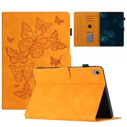 Front. Dteck - Case for Apple iPad mini (A17 Pro) 2024 and iPad mini 6th Gen 8.3" 2021,Embossed PU Leather Card Slot Stand Flip Cover - Yellow.