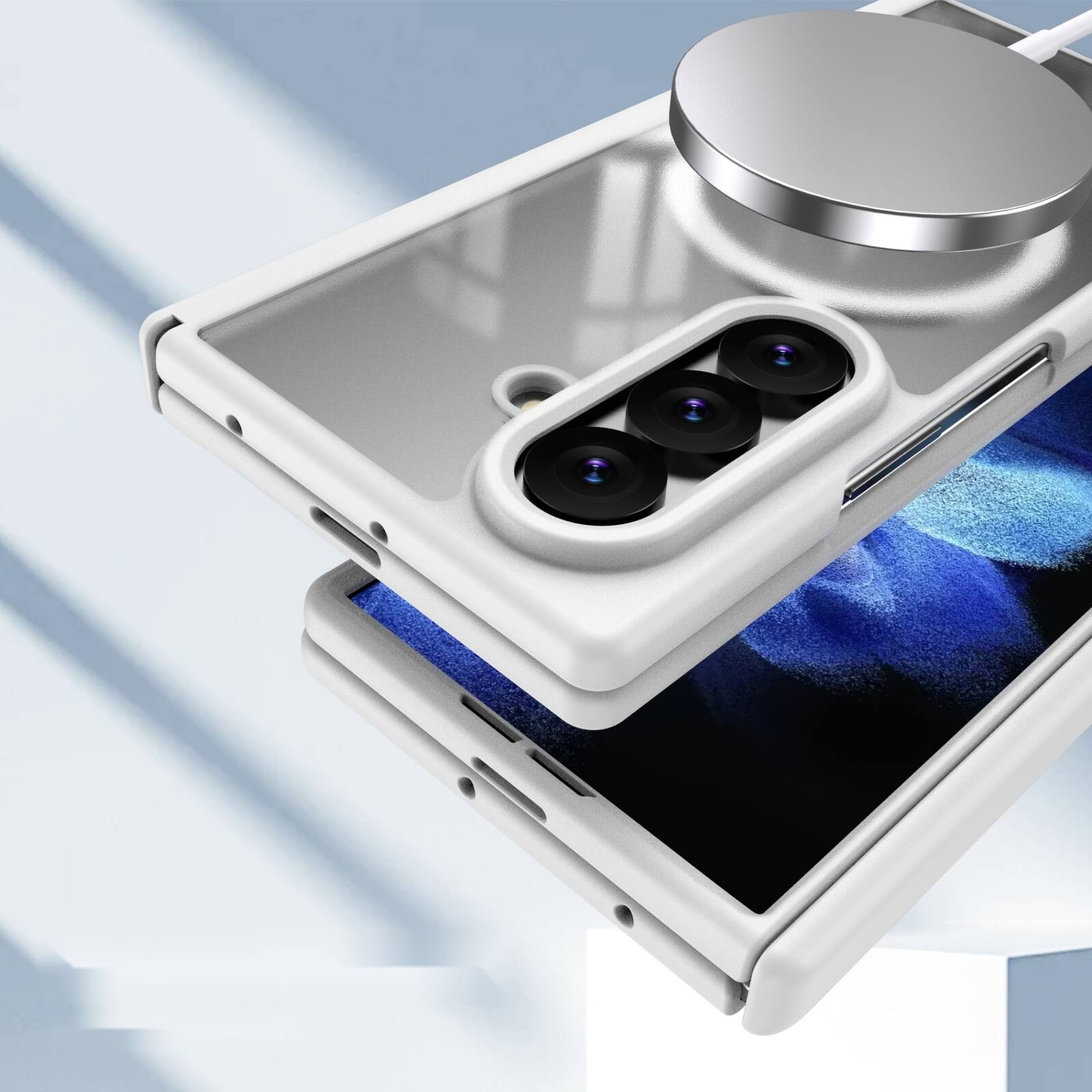 Left. Dteck - Shockproof Phone Case for Samsung Galaxy Z Fold8 Ultra Built in Screen Film, Magnetic Cover with Full Hinge Protection - White.