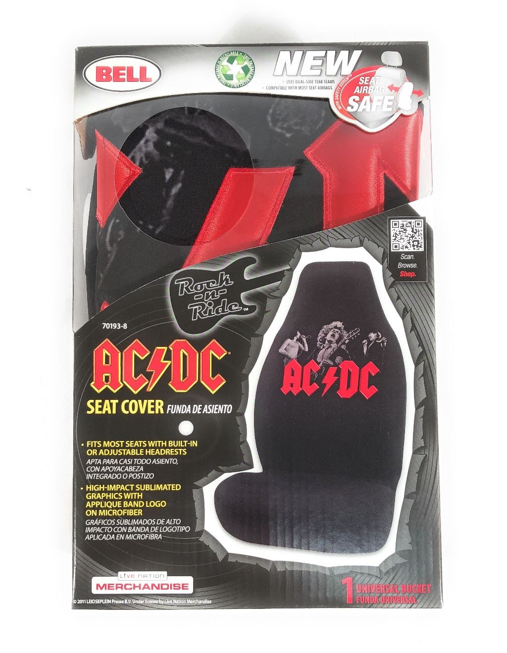 Bell - AC/DC Rock n' Roll Car Seat Cover - Fits most bucket seats with built-in or adjustable headrests - Multi