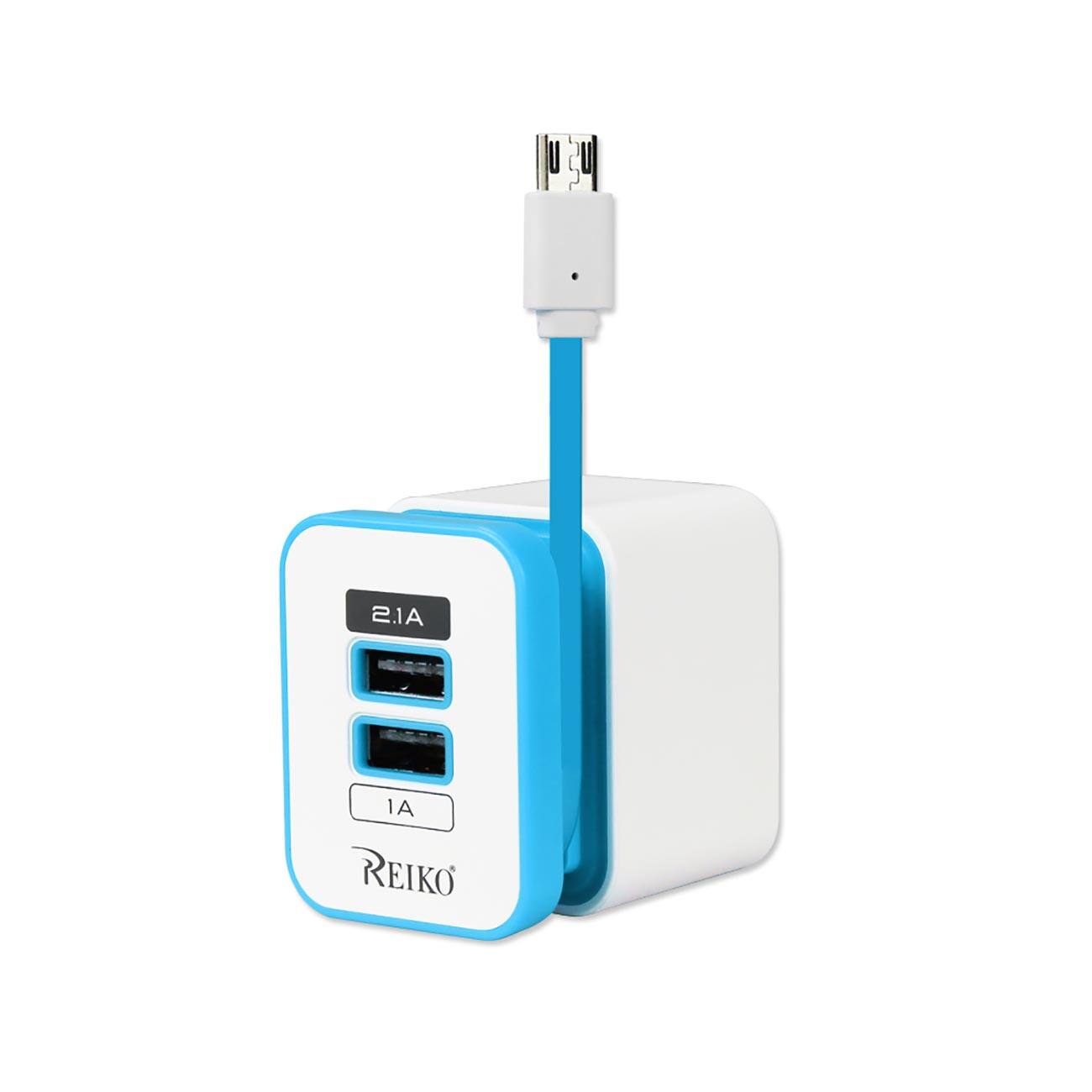 Reiko - 2 Amp Dual Port Portable Travel Adapter Charger In - Blue