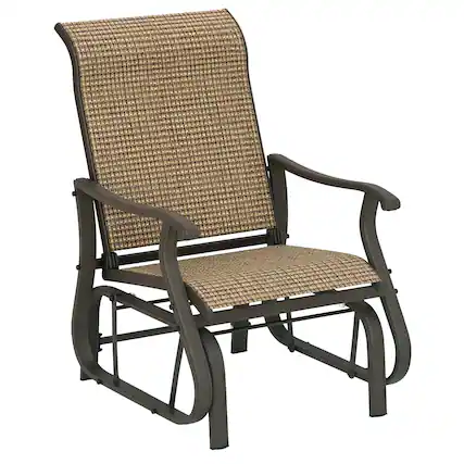 Front. Outsunny - Outdoor Glider Chair, Gliders for Outside Patio with Steel Frame and Mesh Fabric for Backyard, Garden, and Porch - Light Mixed Brown.
