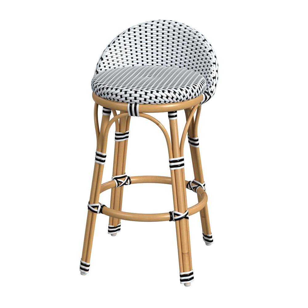 Alt View 2. Butler Specialty - Tobias 24 in. Seat Height Outdoor Rattan and Metal Low Back Counter Stool - Black And White.