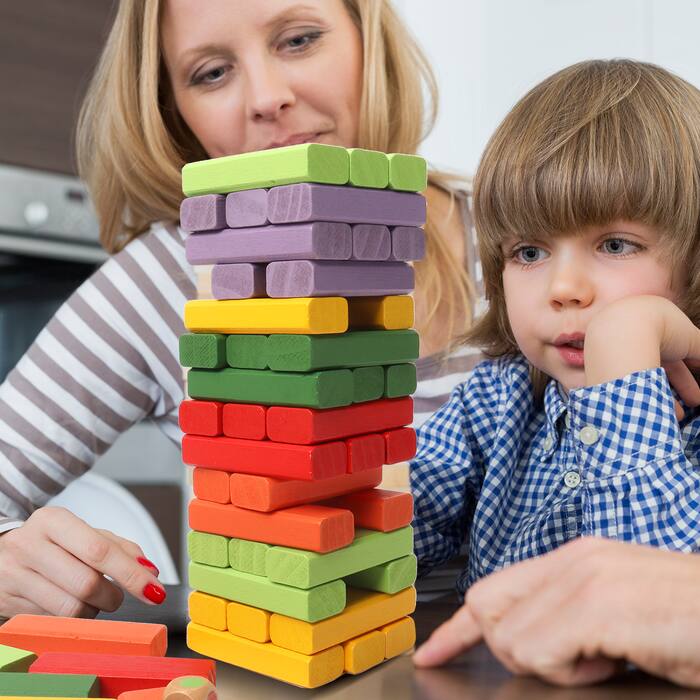 Alt View 2. GSE Games & Sports Expert - 54-Piece Multi-Color Mini Tumbling Timbers Game,Wooden Blocks Stacking Floor Game Set-Build to Over 1.8ft.