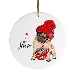 OrnamentallyYou - Cute Christmas Pug Ornament Circle Version - Multi-colored