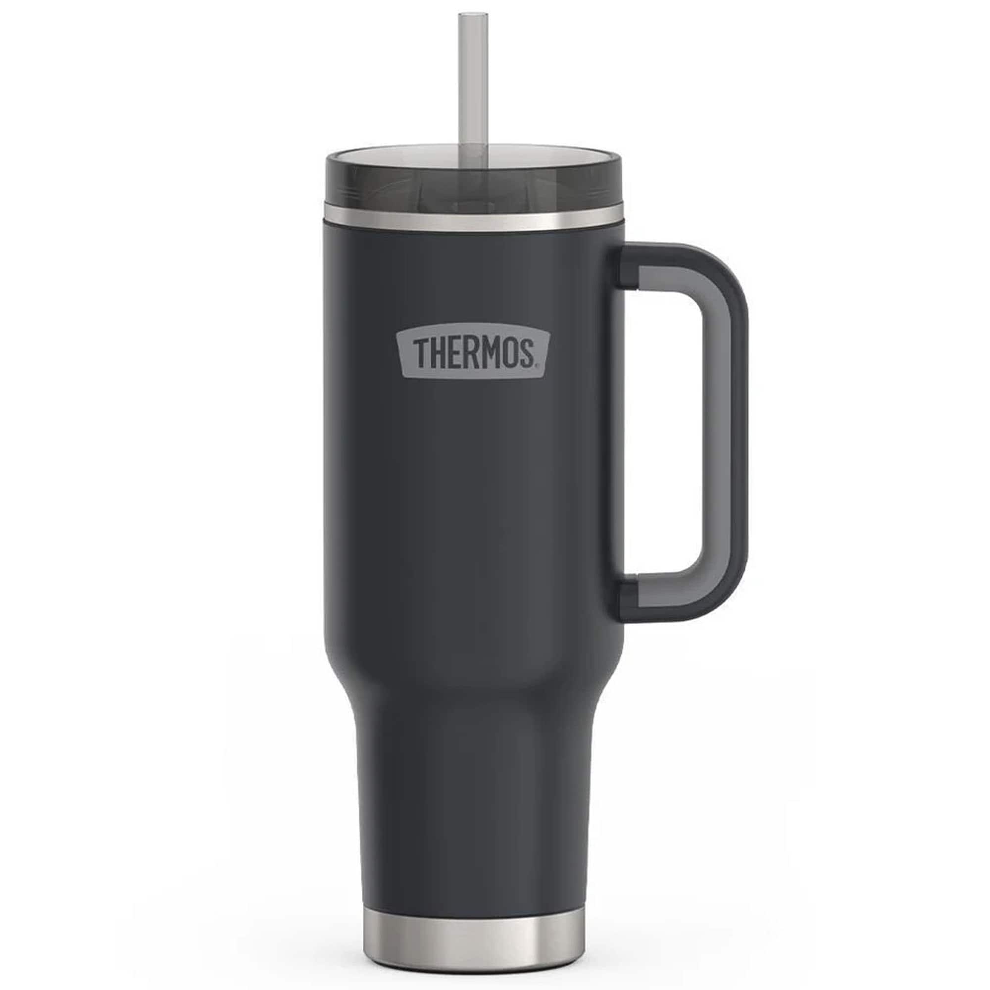 Thermos - 40 oz Stainless Steel Cup Holder Mug w/ Straw - Granite