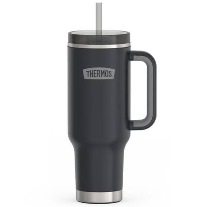Front. Thermos - Thermos 40 oz Stainless Steel Cup Holder Mug w/ Straw - Granite - Granite.