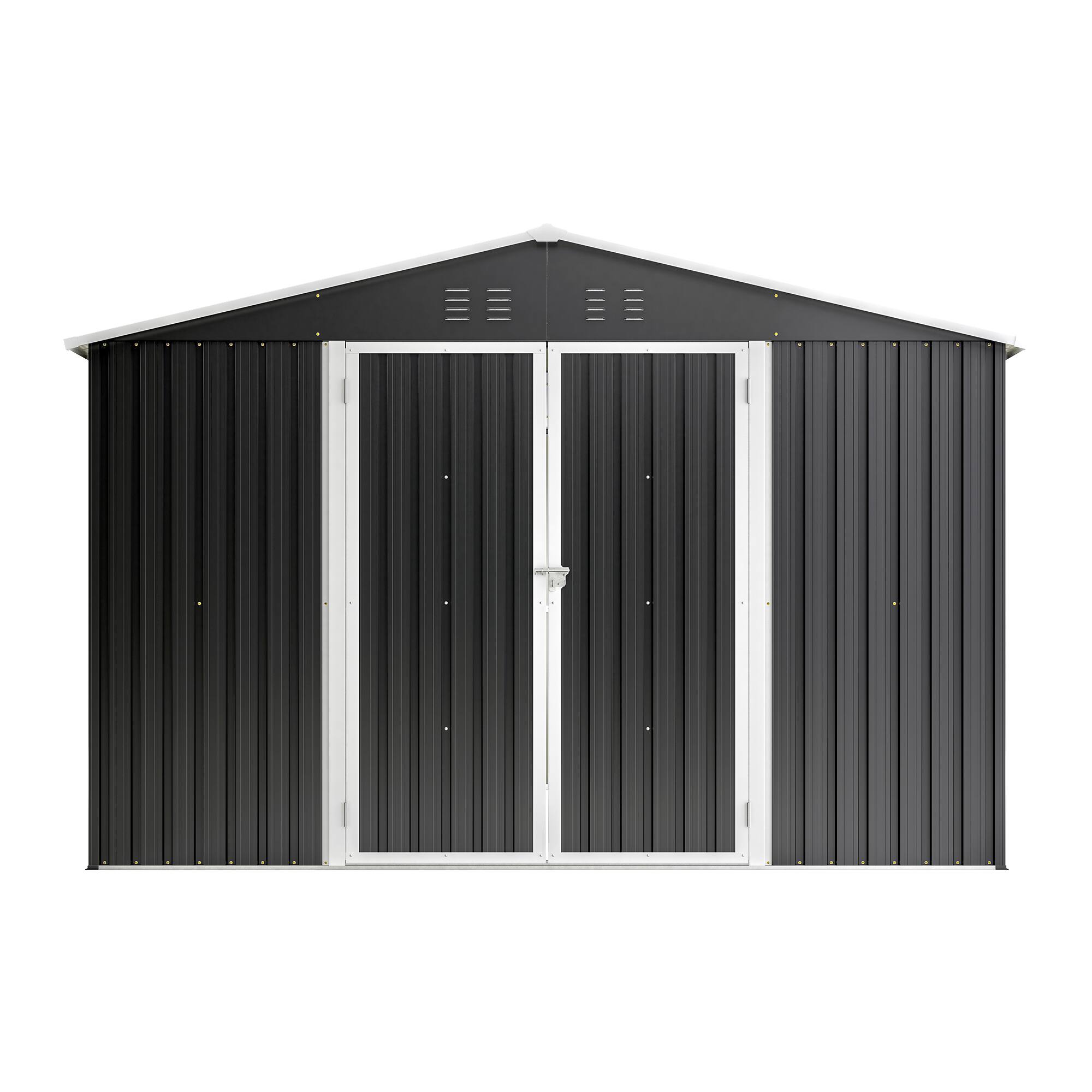 Back. Mondawe - 10x12 FT Outdoor Storage Shed with Lockable Doors - Black.