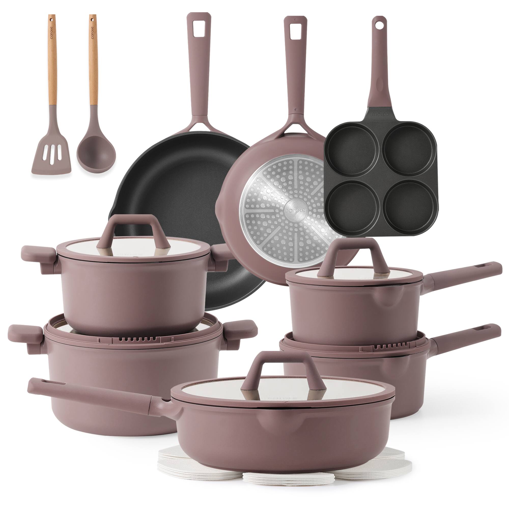 Carote - 19-Piece Premium Nonstick Cookware Set - mauve