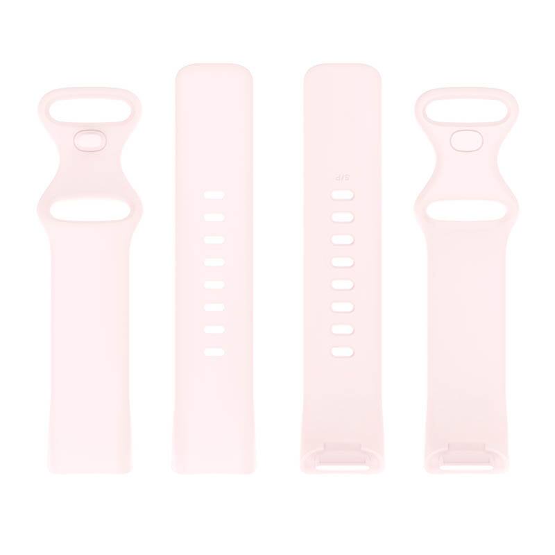 Left. StrapsCo - Active Band Silicone Rubber Watch Strap For Fitbit Charge 5 (Short-Medium) - Soft Pink.