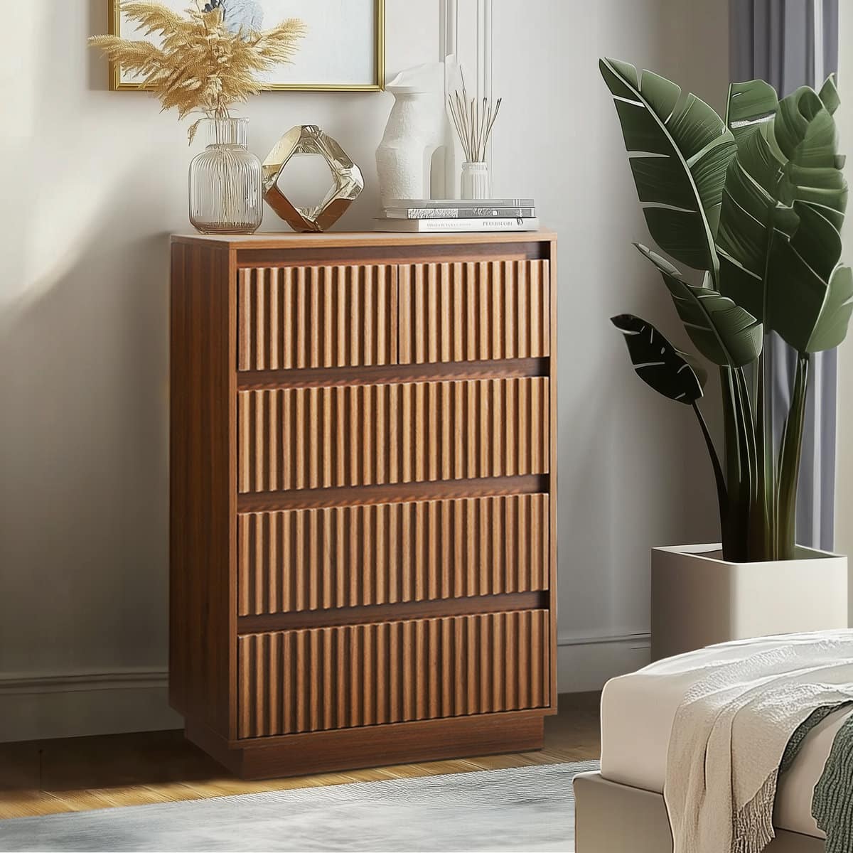 Front. Koligey - 5-Drawer Dresser 27.5"W Single Dresser With Waveform Fluted Panel - brown.