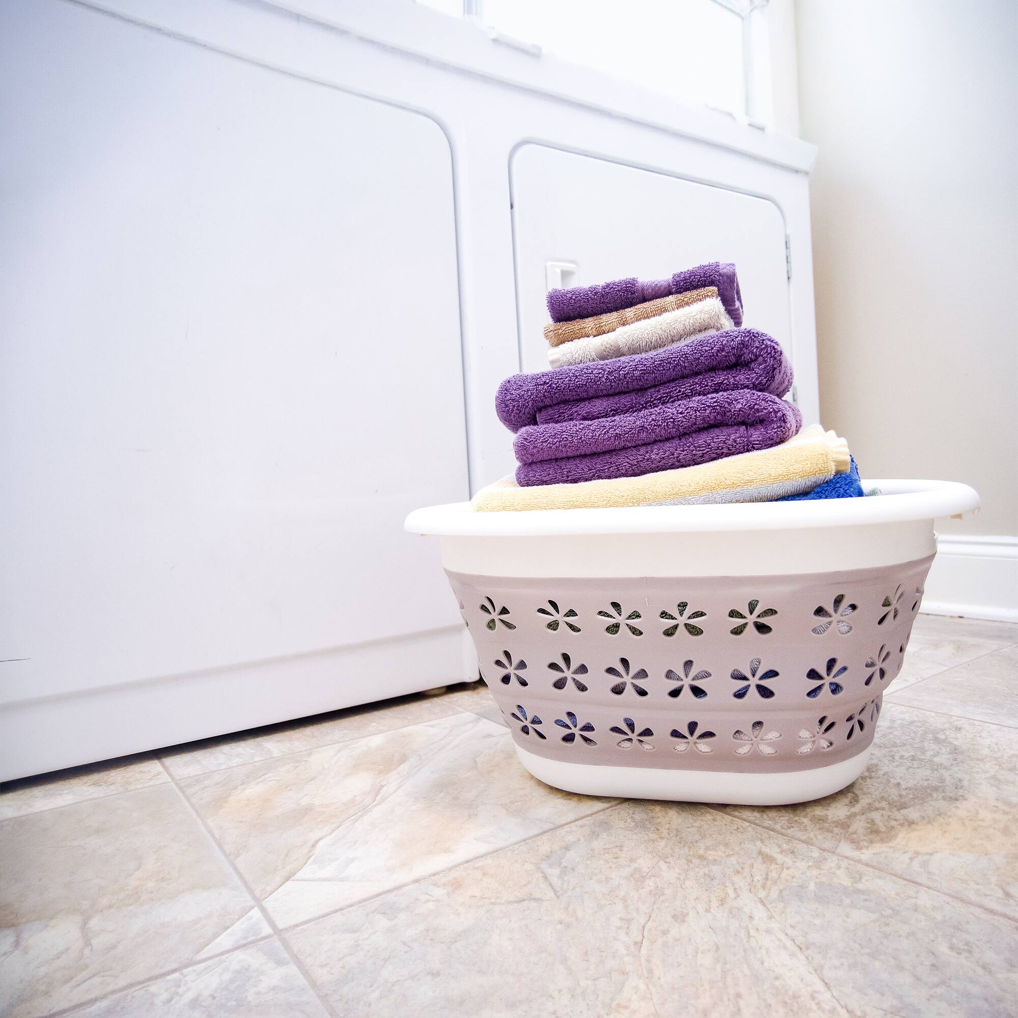 Alt View 10. Camco - Camco Collapsible Laundry Basket, Plastic Bin, Handles for Storage, Small, Taupe - White.
