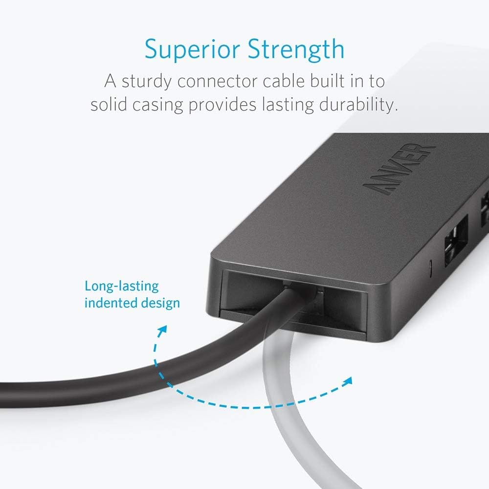 Superior Strength: A sturdy connector cable built in to solid casing provides lasting durability.

ANKER: Long-lasting indented design.