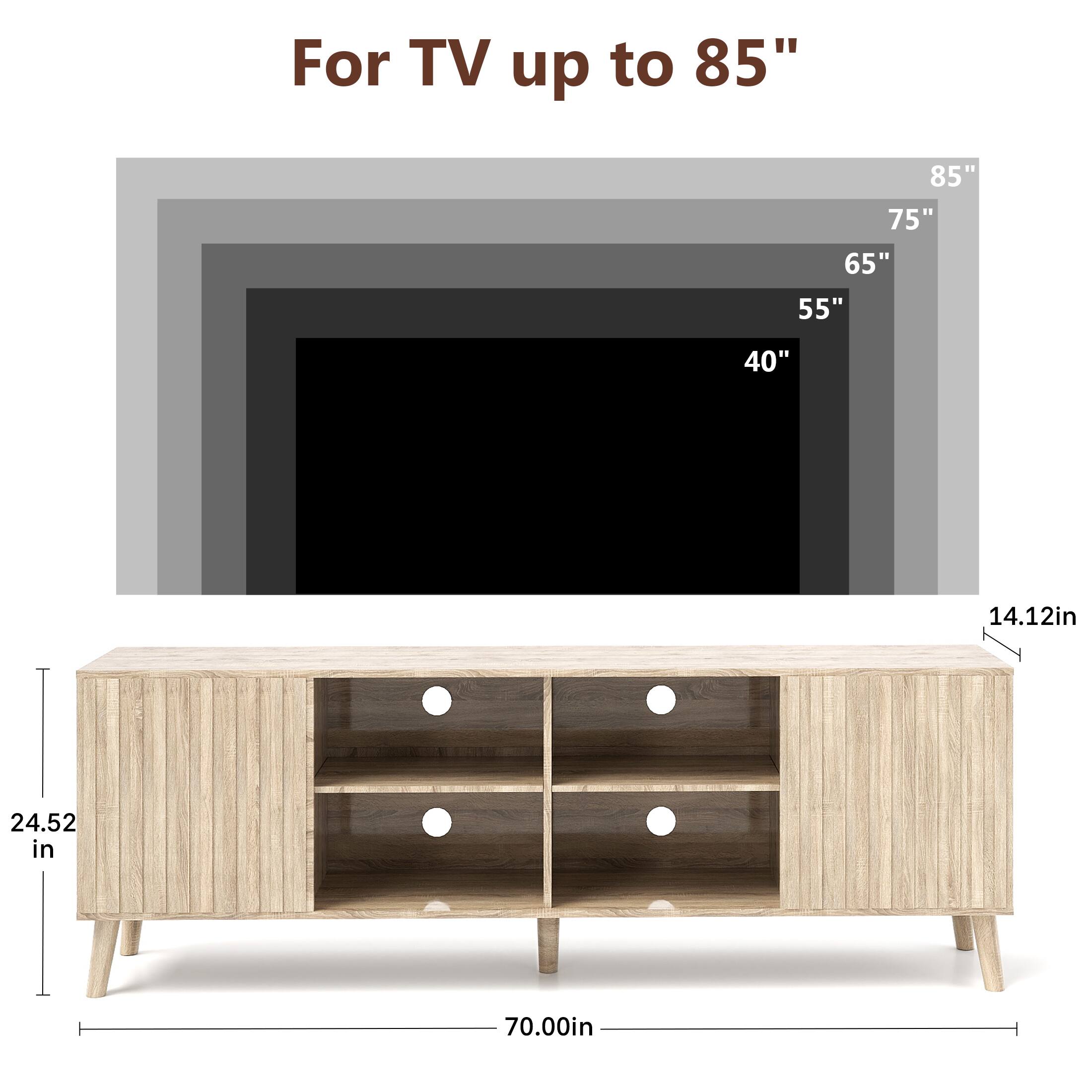 For TV up to 85", 85", 75", 65", 55", 40", 14.12in, 24.52 in, 70.00in