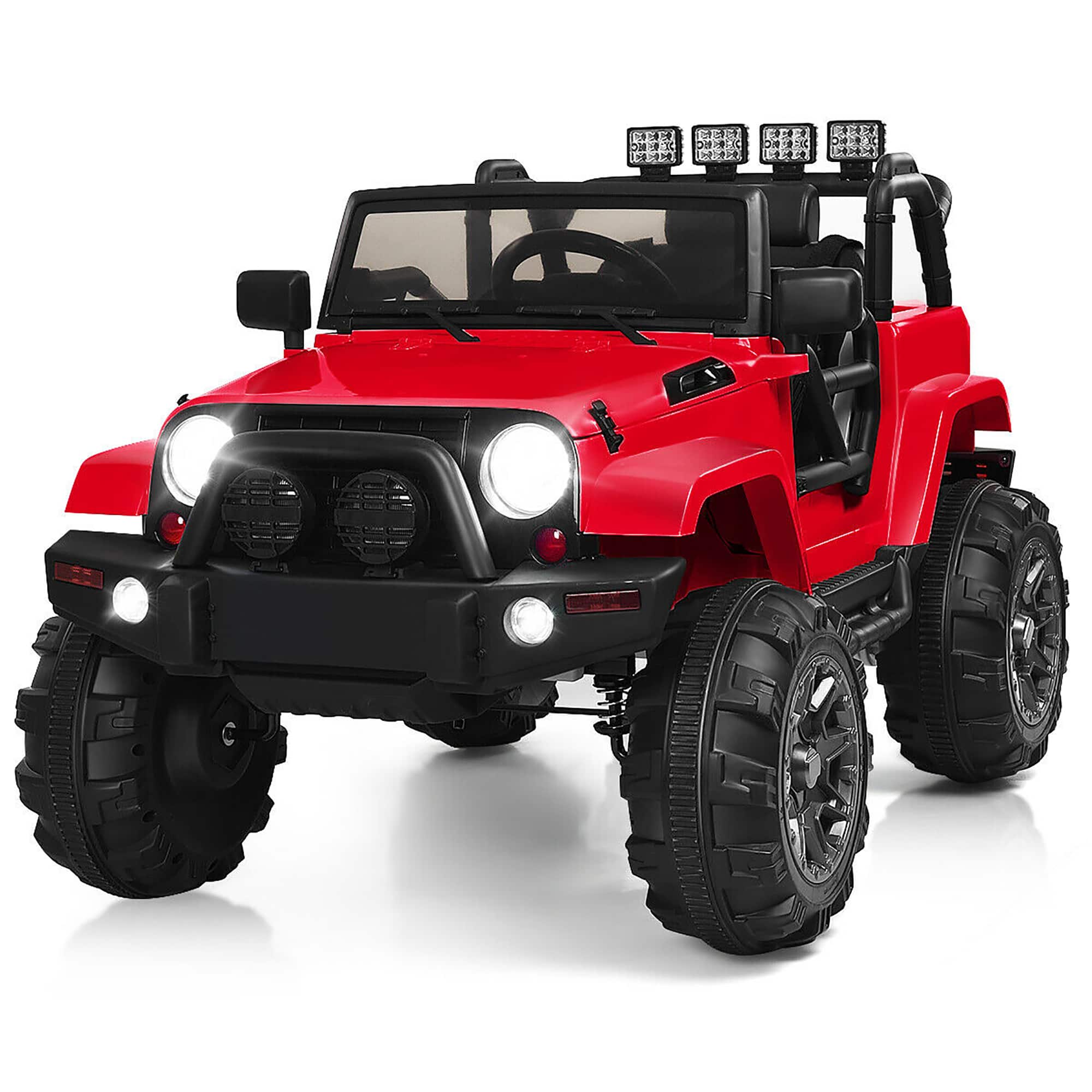 Costway - 12V Battery Powered Electric Ride On Car with 2.4 GHZ Bluetooth Remote Control,3 Speeds, LED Lights - Red