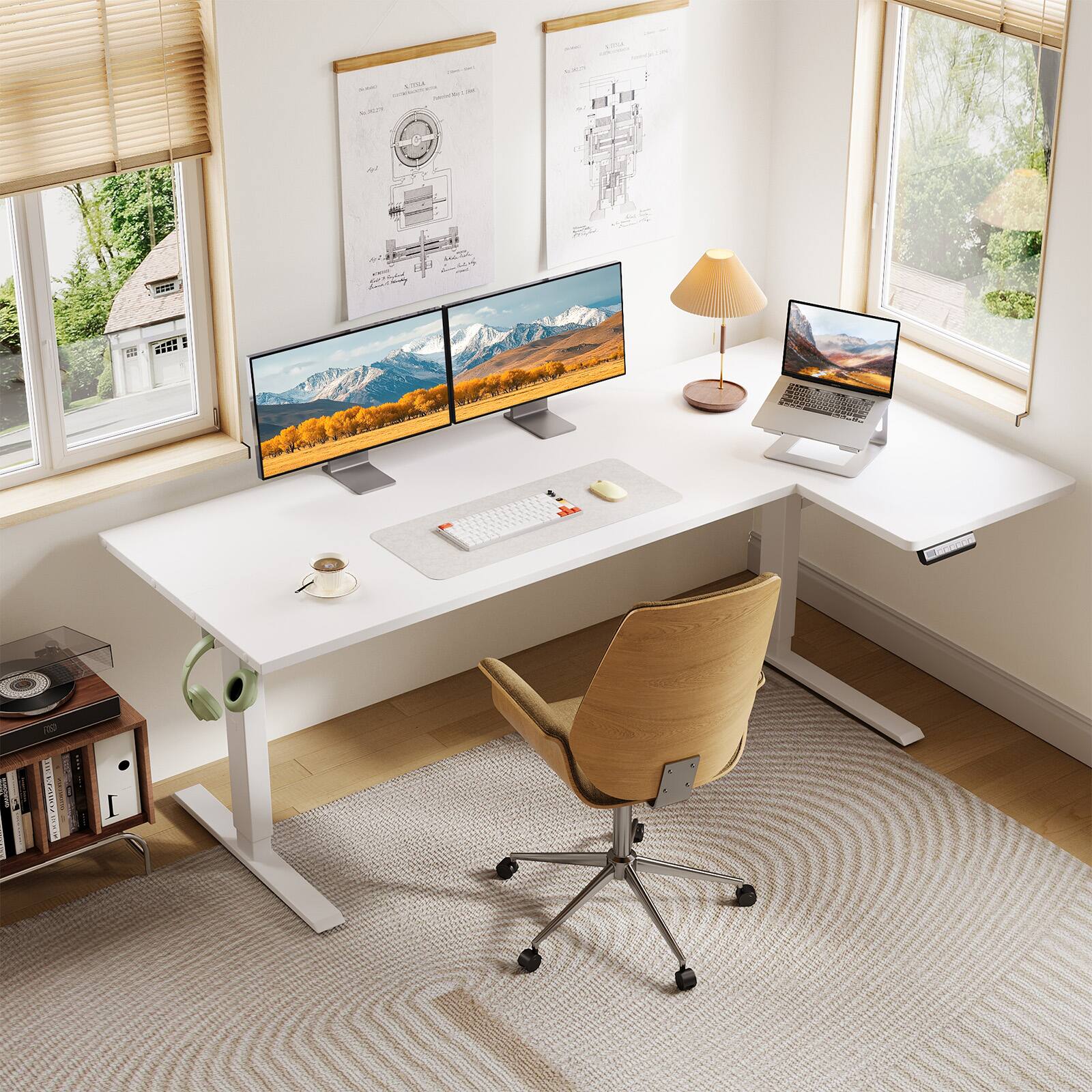 Alt View 1. OffiGo - L Shaped Electric Standing Desk, Height Adjustable Reversible Corner Stand Up Desk for Home Office - White.