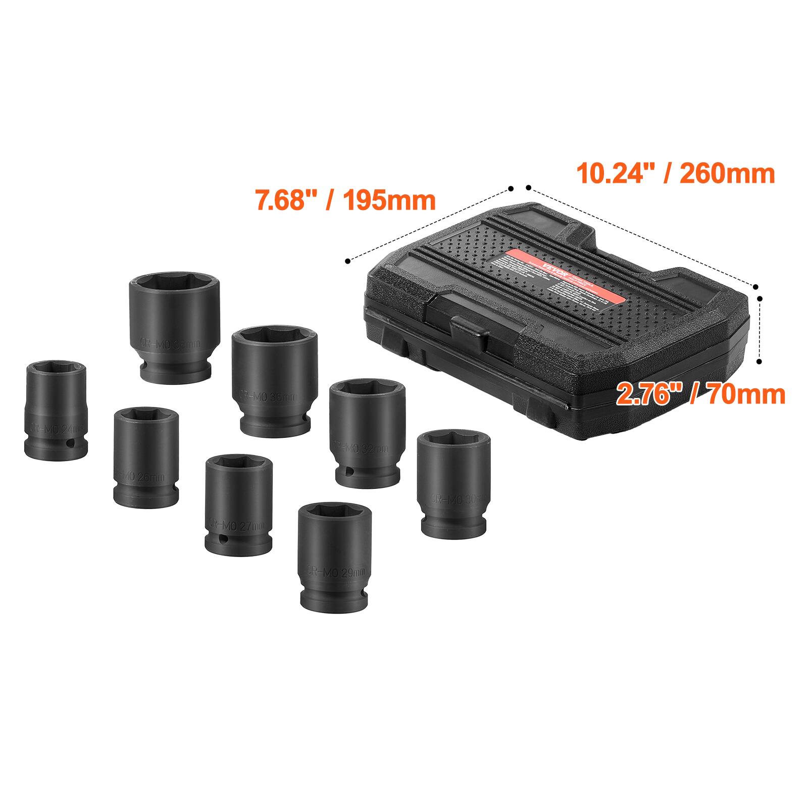 7.68" / 195mm  
10.24" / 260mm  
2.76" / 70mm