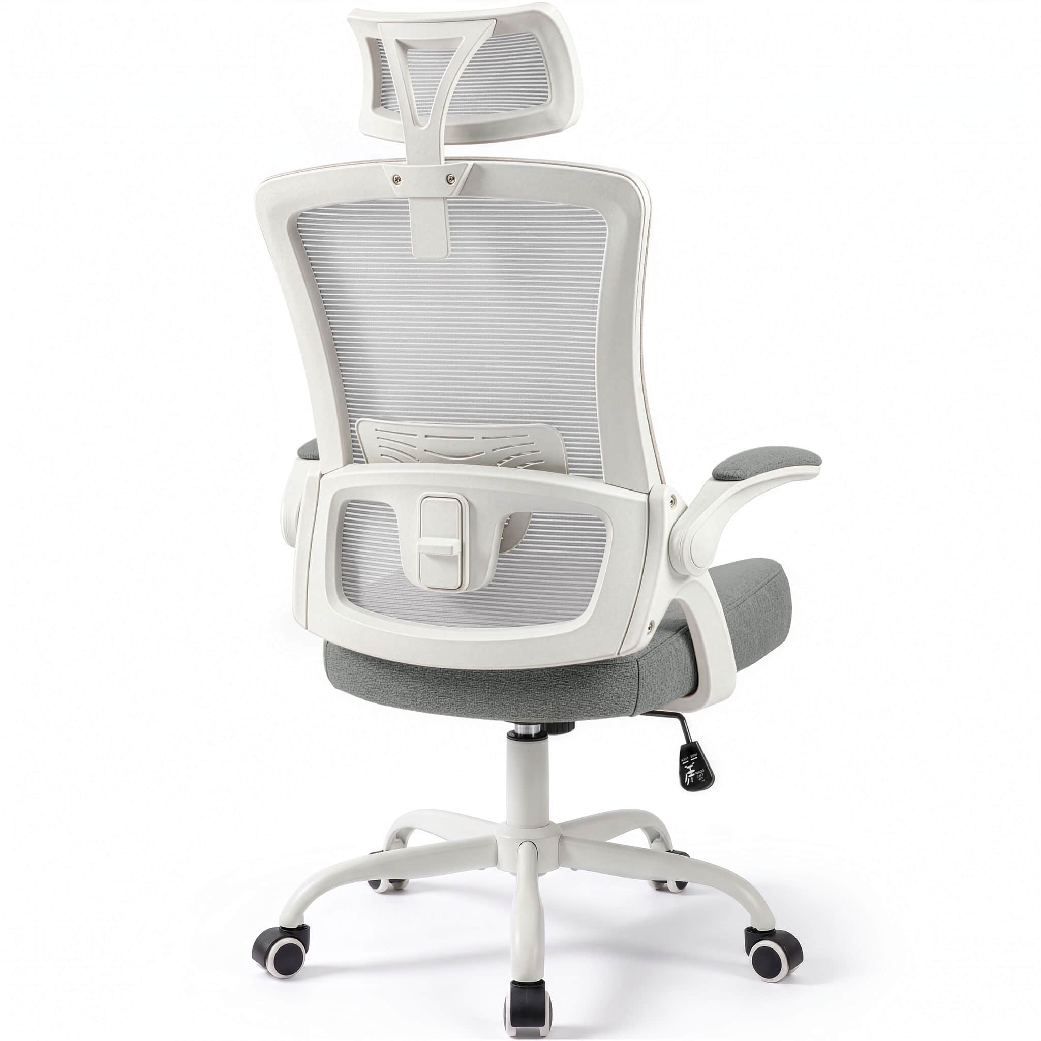 Celtoss - Office Desk Chair Computer High Back Support Mesh Comfy Adjustable Ergonomic Headrest Lumbar Rolling Flip-up Armrests - Steel Base-Gray