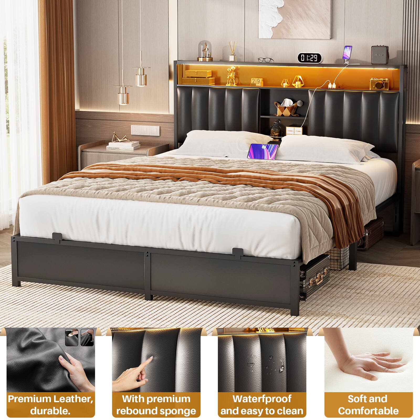 0 31:29 ... 219 9 Premium Leather, With premium durable rebound sponge. Waterproof and easy to clean. Soft and Comfortable