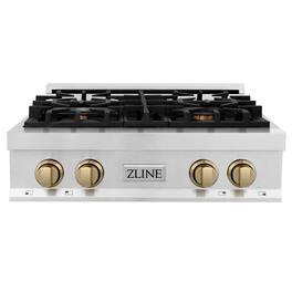 ZLINE - Autograph 30 in. Legacy Gas Rangetop with 4 Burners in Satin Steel with Bronze Accents - Satin Stainless Steel