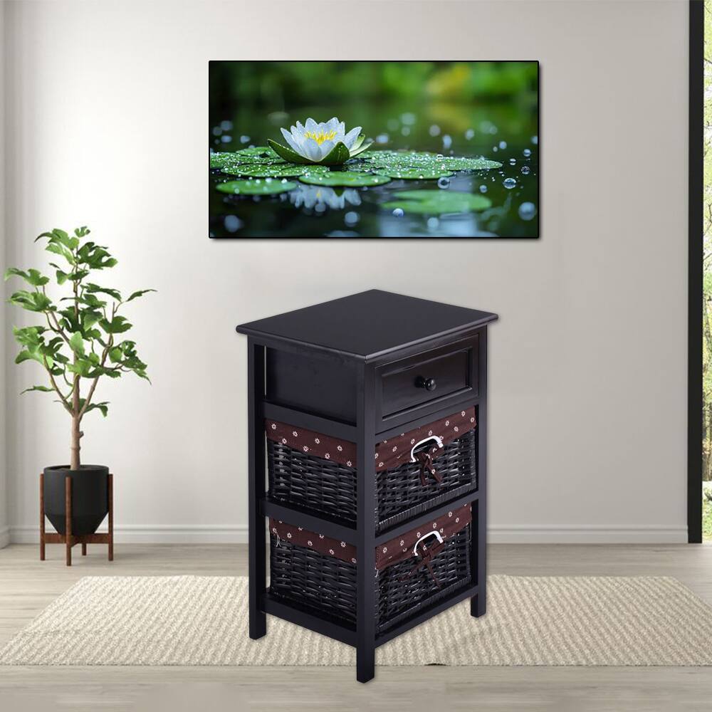Front. Hivvago - 3-Layer Bedside Cabinet with Pull-Out Drawer and Basket Storage - Black.