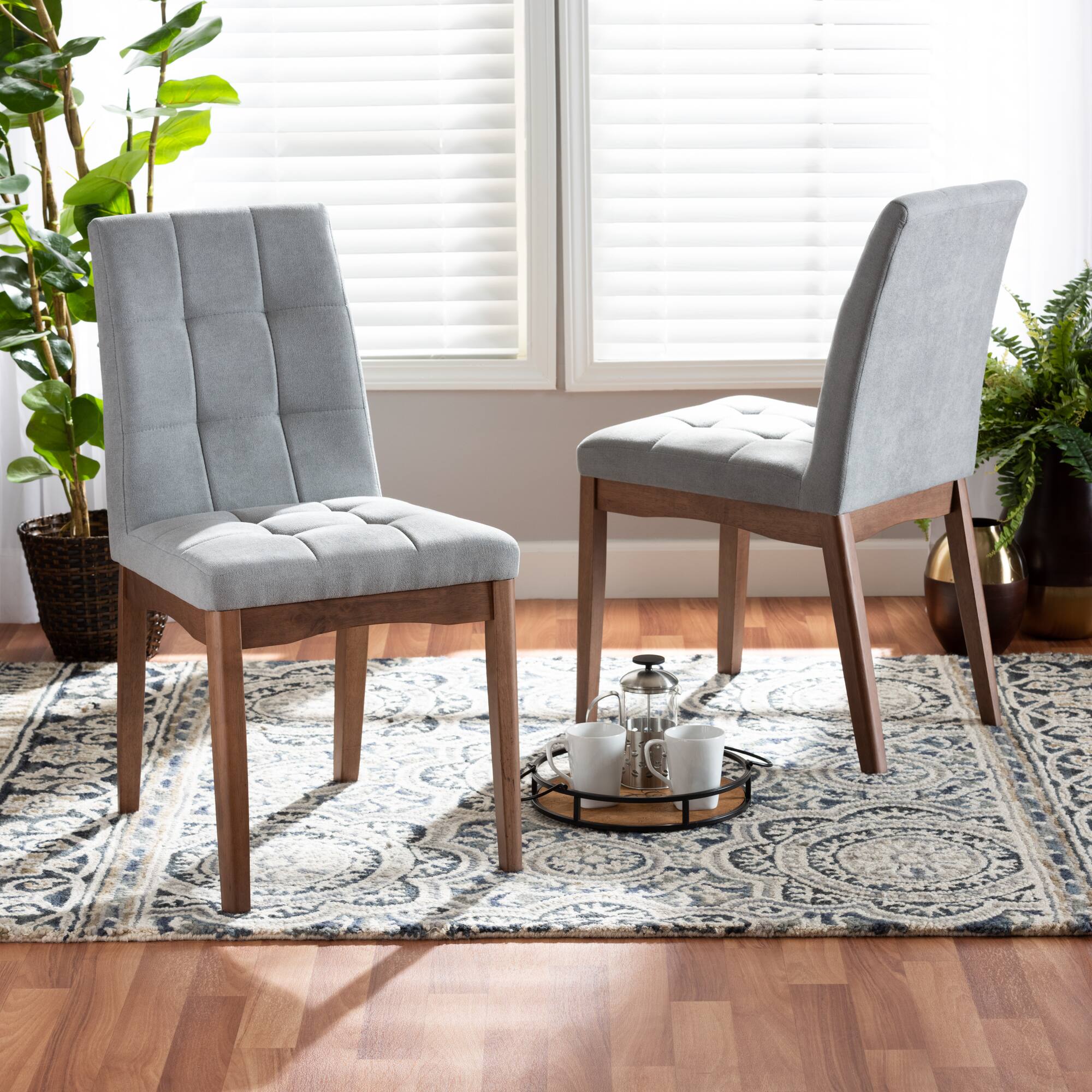 Alt View 2. Baxton Studio - Tara Mid Century Fabric Upholstered and Finished Wood 2-Piece Dining Chair Set - Light Grey/Walnut Brown.
