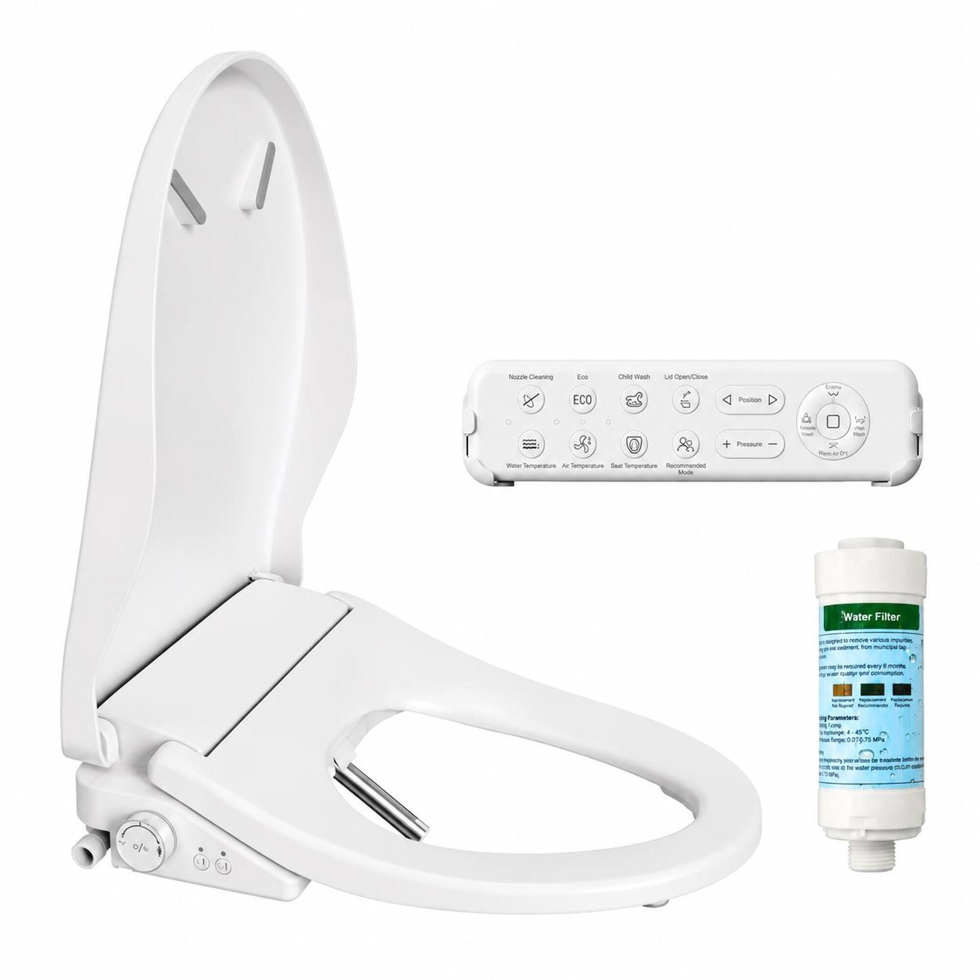 Nozzle Cleaning  
Loo ECO  
Child Wash  
Lid Open/Close  
Position  
Loose W  
+ Pressure  
- The on  
the Temperature is temperature Seat Temperature Recommended Mode  
Water Filter  
noooyt adidas not ton munopel  
: every eorths pot consumption  
c  
Recommends  
trameders IN - 45C targe  
ye 3 calete : be water