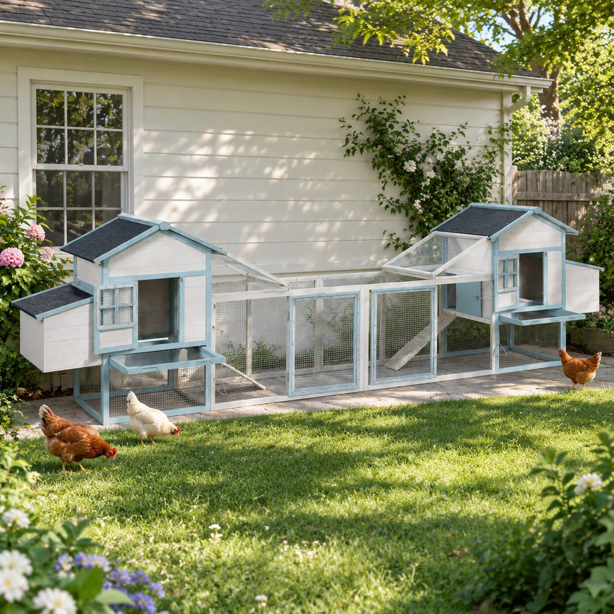 RYHNUYNE Wooden Chicken Coop, Fir Frame, Two Boxes,, Out, Blue and ...