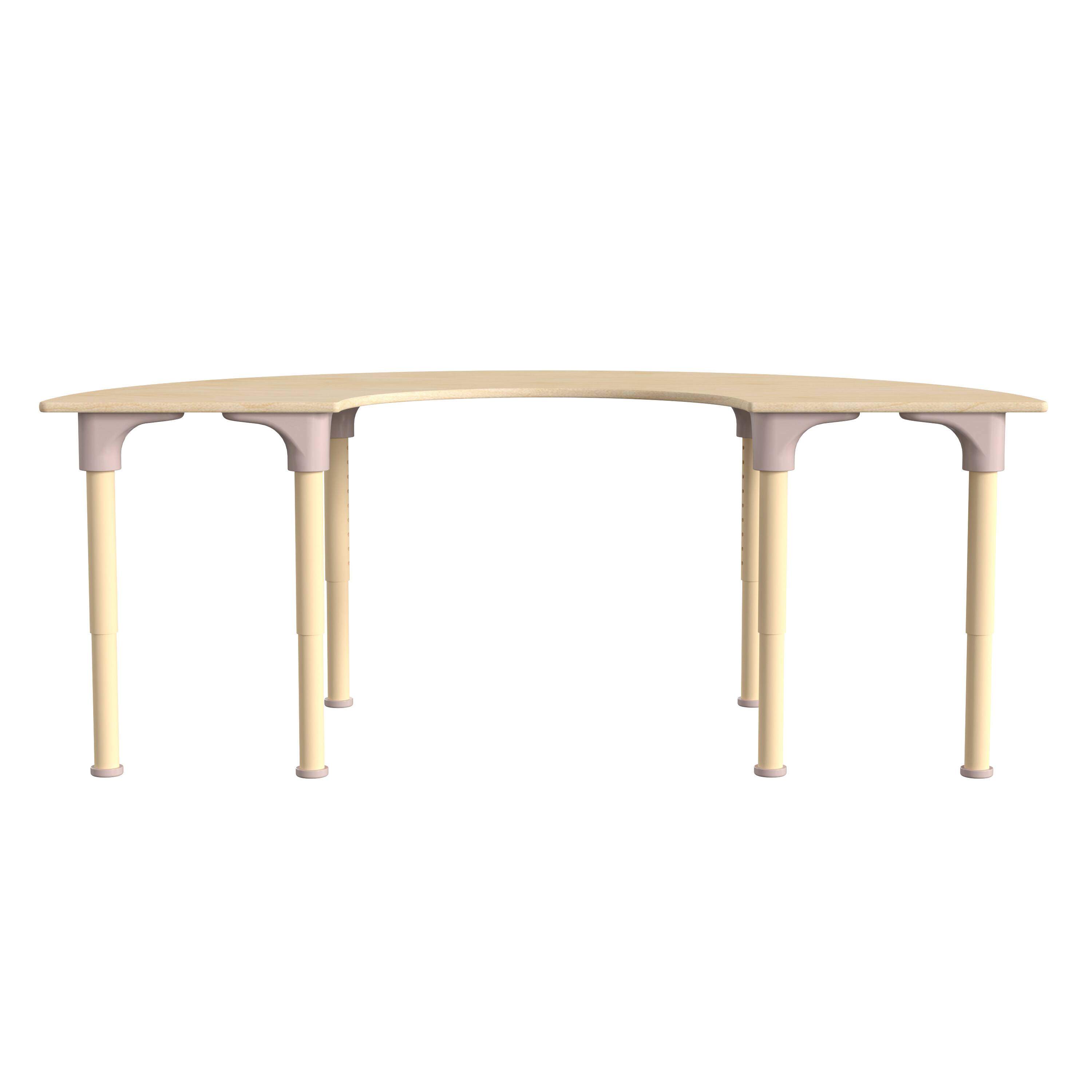 Angle. Flash Furniture - Bright Beginnings 59" Commercial Grade Wooden Half Circle Adjustable Height Classroom Activity Table - Metal Legs Adjust - Natural.