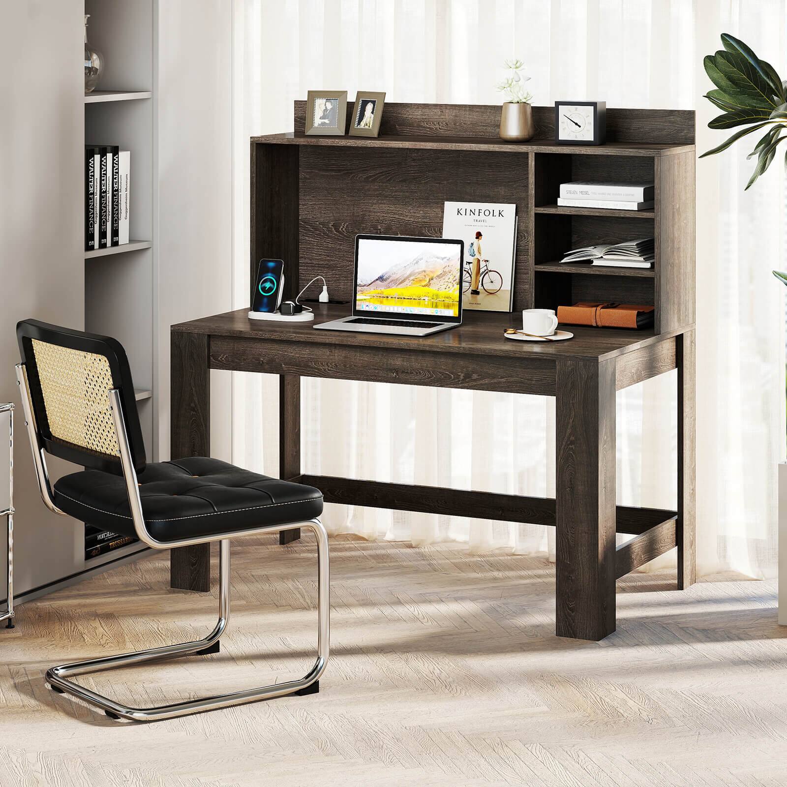 Costway - Computer Desk with Hutch 2 Power Outlets USB & Type-c charging Ports 3 Shelves - Thumbnail 4