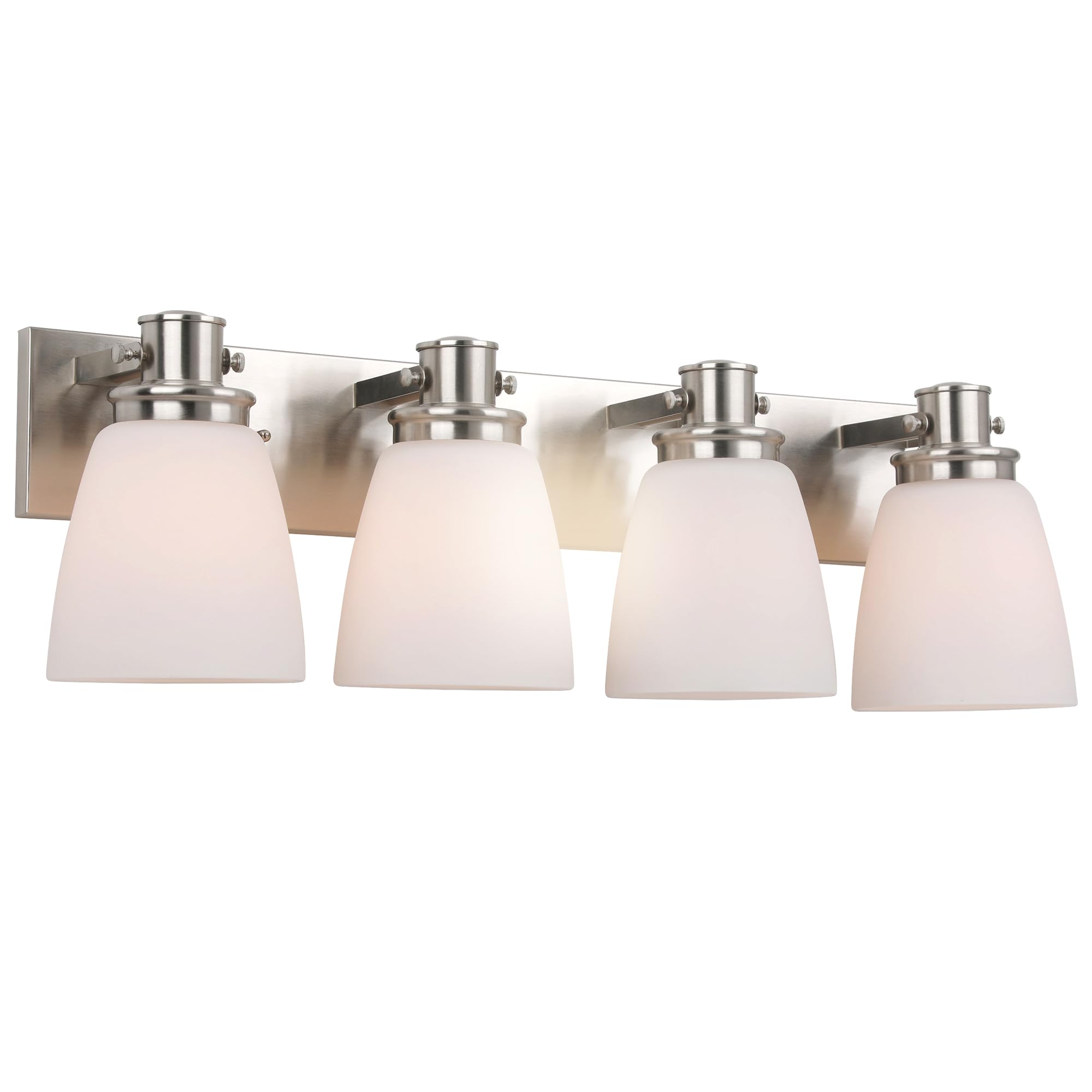 Front. Cedar Assembly - Allante Vanity Light Dimmable Frosted Glass Bathroom Large Backplate Easy Installation Oil Rubbed Bronze In - Brushed Nickel 4 Lights.