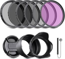 Neewer - 55mm 7-in-1 Filter Kit: ND2/4/8/UV/FLD/CPL, w/ Lens Cap & Tulip Hood
