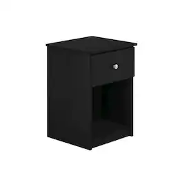 FurniFact - Black wood nightstand with one drawer and modern design - Black Oak