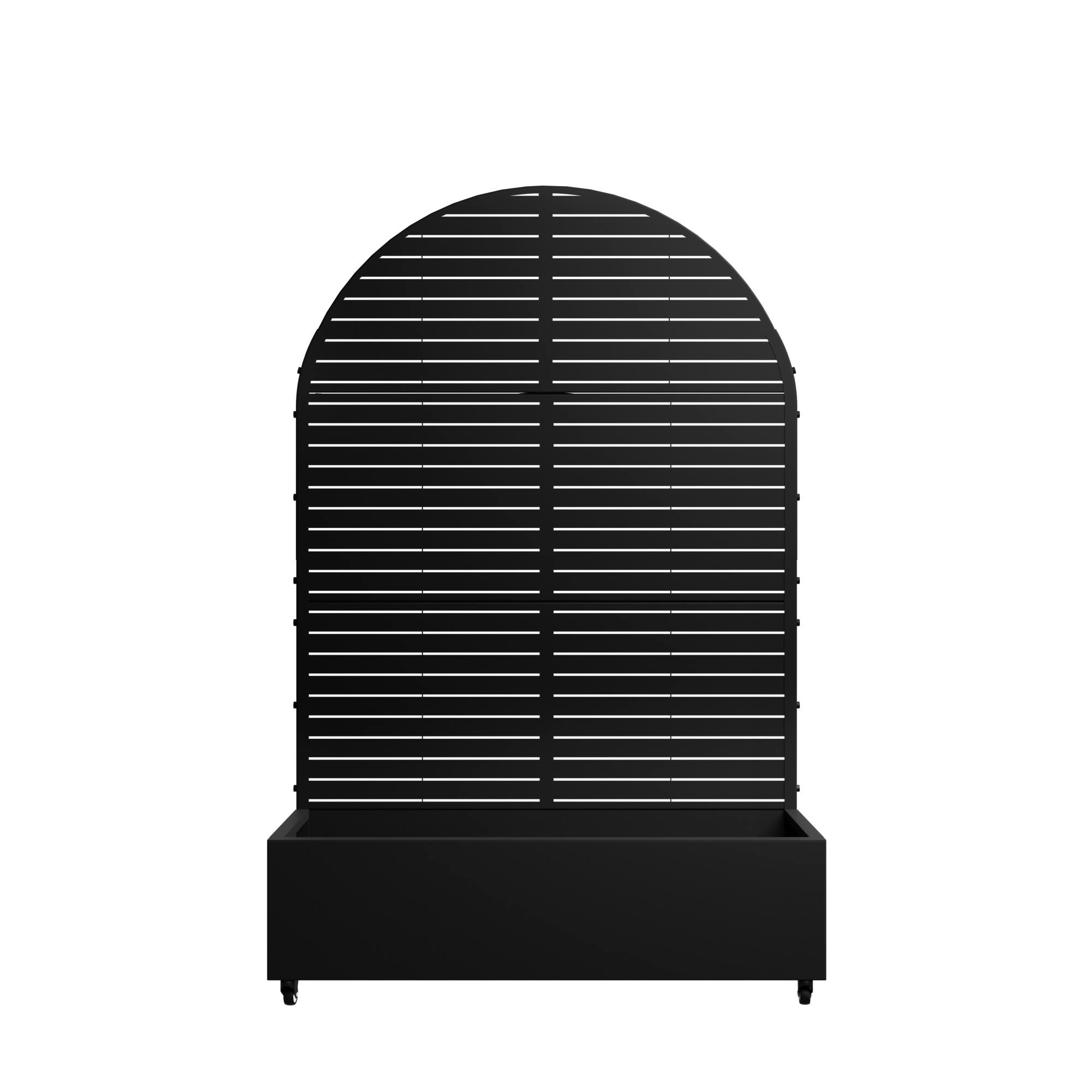 Angle. PexFix - 72 in. H x 47 in. W Louvered Pattern Arch Metal Planter Box Raised Garden Beds with Trellis-Ideal for Balcony - Black.