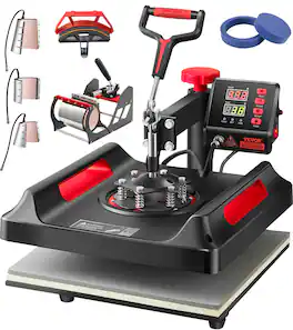 VEVOR - Heat Press Machine 8 in 1 Combo, Heat Press 15x15, Swing Away T Shirt Printing Machine Digital Control - Red;Black