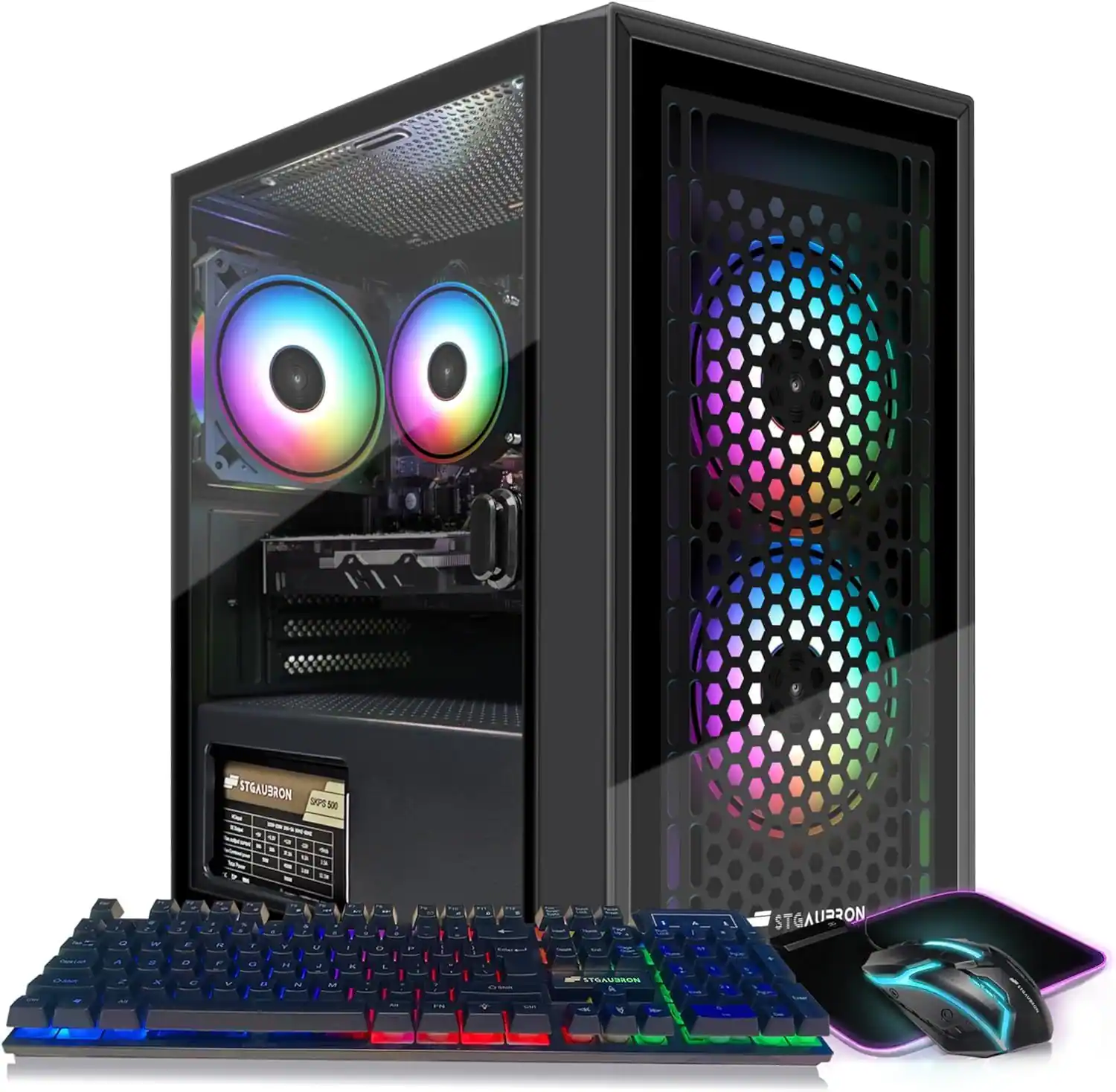 STGAubron - Gaming PC Computer Desktop, Intel Xeon E5 2.5Ghz, Radeon RX550 4G Graphics, 16GB RAM, 512GB SSD, WiFi, WIN11H - Black