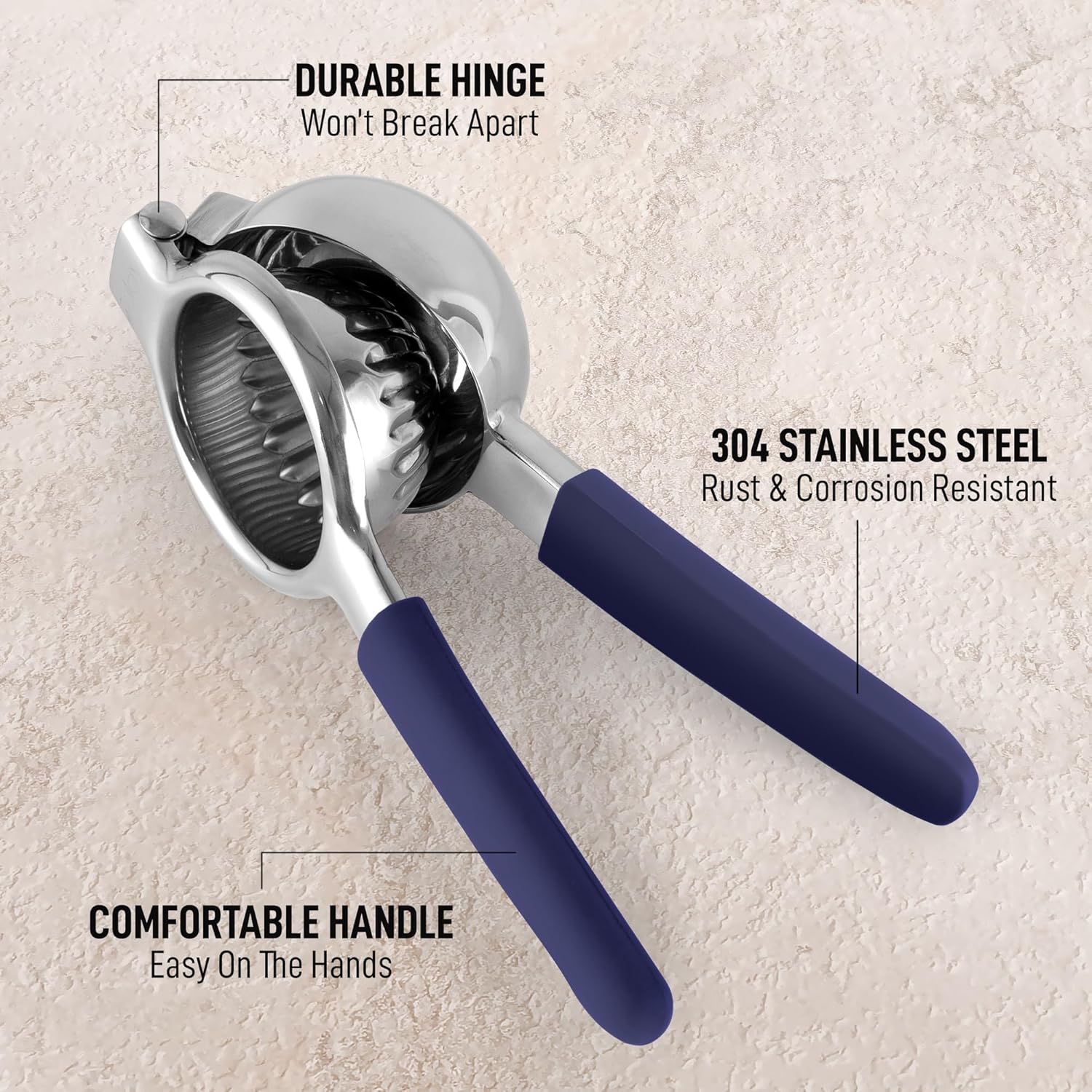 DURABLE HINGE Won't Break Apart
304 STAINLESS STEEL Rust & Corrosion Resistant
COMFORTABLE HANDLE Easy On The Hands