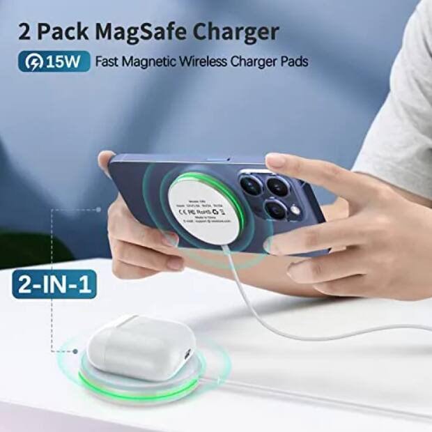 2 Pack MagSafe Charger  
15W Fast Magnetic Wireless Charger Pads  
2-IN-1