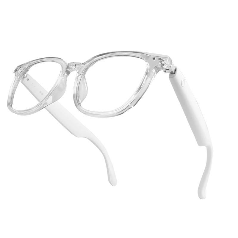 Front. Cluzine - Smart Glasses Photochromic Bluetooth Call Music Sun Protection Sunglasses AI Translation - White.