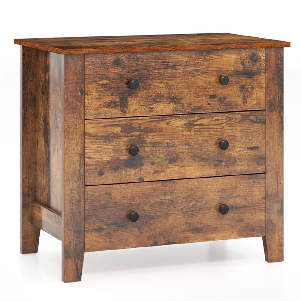 Alt View 5. Kadyn - 3 Drawer Dresser Chest of Drawers Bedside Table-Rustic Brown - Brown.