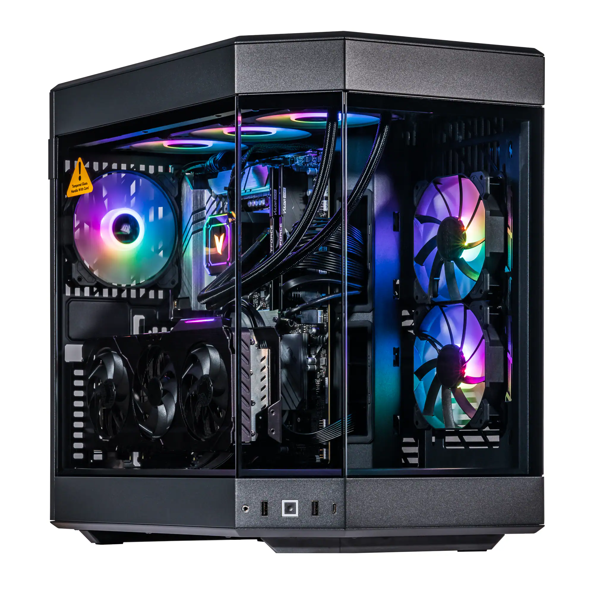 Front. Velztorm - Velztorm Black Praetix Desktop PC (Intel i9-14900K, 64GB DDR5, 2TB PCIe SSD + 6TB HDD, RTX 5080, Win 11 Pro) - Black.